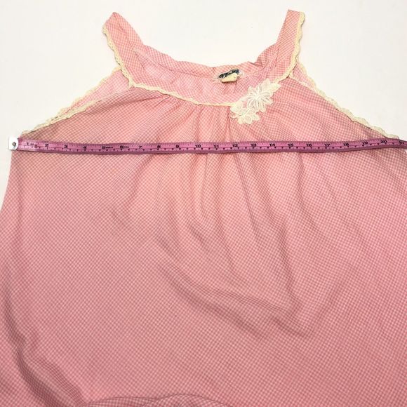 Vintage Eve Stillman Gingham Nightgown Large Sleeveless Pink Knit Applique - Picture 6 of 12
